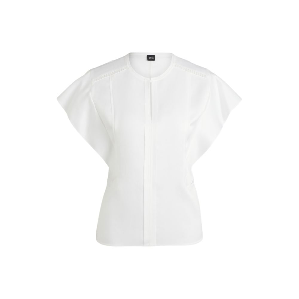 

Блузка с оборками на рукавах и кружевной отделкой BOSS, белый