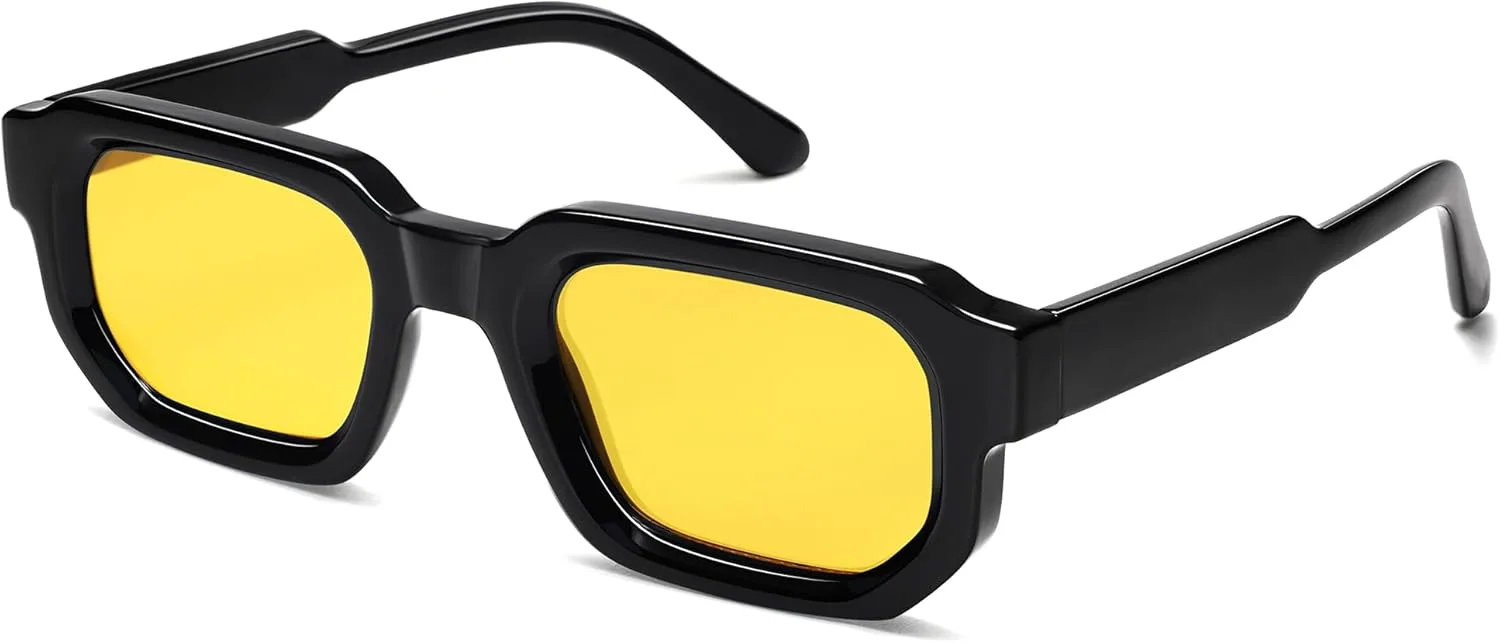 

Солнцезащитные очки VANLINKER Retro Small Chunky Rectangle для мужчин и женщин, винтажные, модные, квадратные, толстые, модель VL9823, C12-yellow Lens/Black Frame