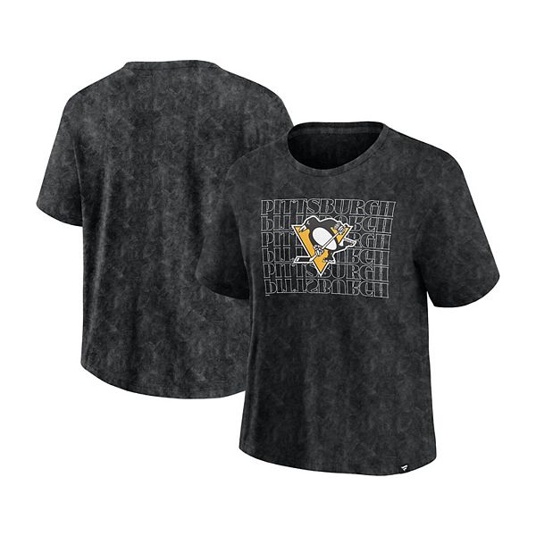 

Женская черная футболка Pittsburgh Penguins с эффектом потертости Fanatics