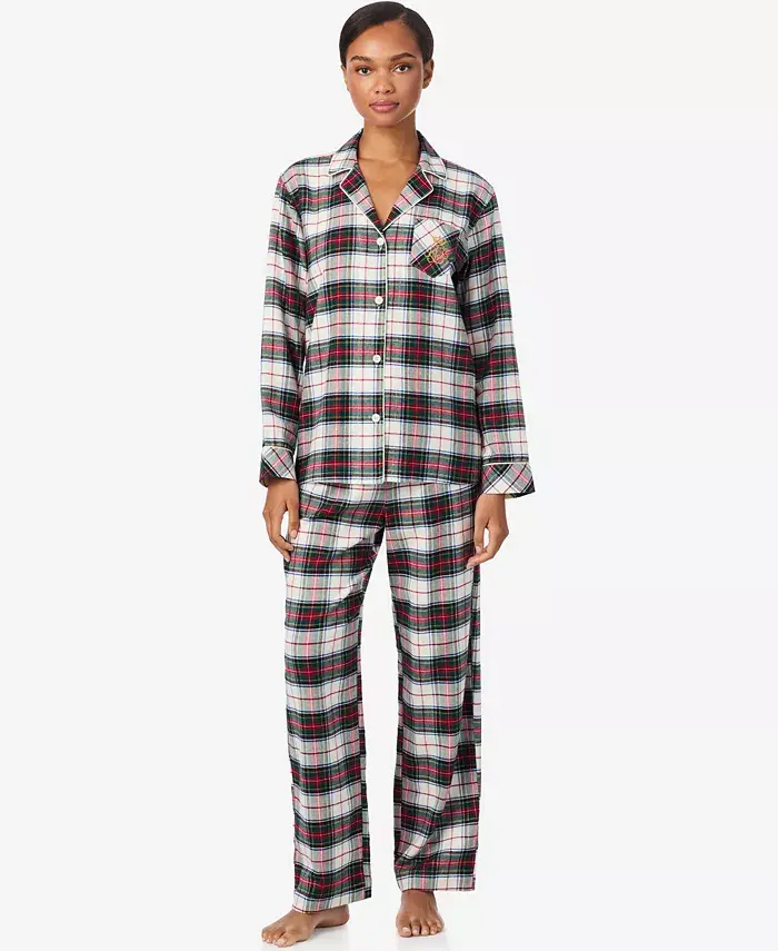 

Женский пижамный комплект с воротником-стойкой и длинными брюками Lauren Ralph Lauren, белый