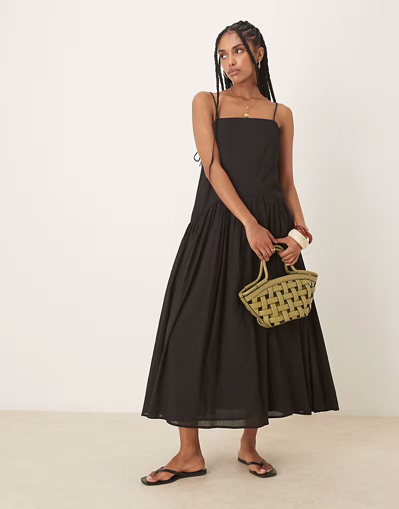 

Платье макси с заниженной талией ASOS DESIGN черного цвета