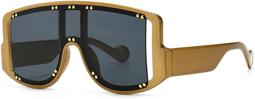 

MUTYNE Винтажные большие квадратные цельные солнцезащитные очки класса люкс для женщин с заклепками, декоративные градиентные очки для мужчин, Coffee Gray