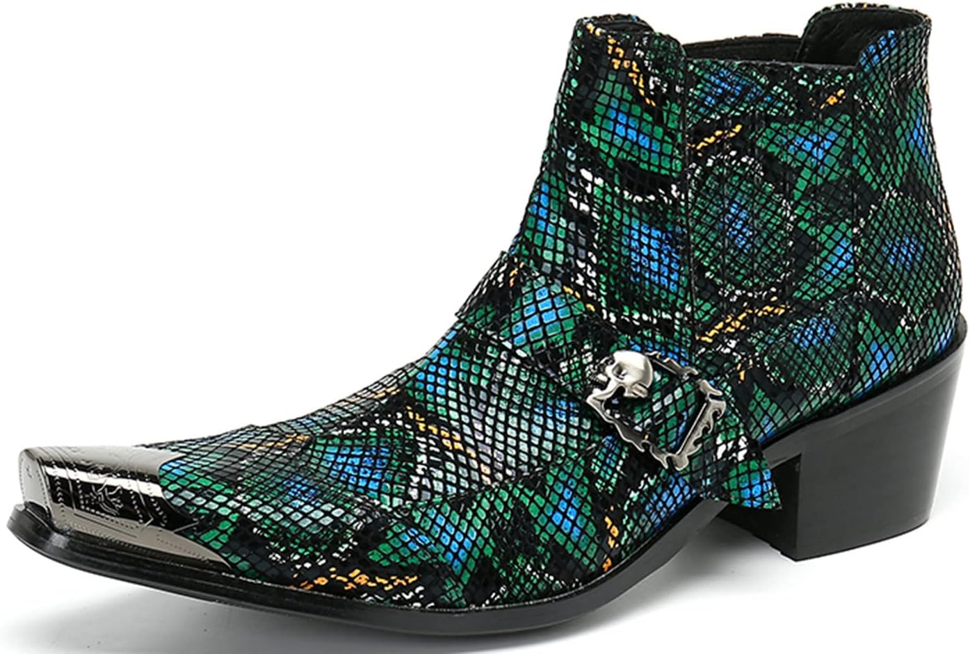 

Мужские ботинки Chelsea Santimon - кожаные западные ботинки до щиколотки с металлическим заостренным носком и текстурой под кожу змеи - классические и повседневные ботинки для вечеринок, диско, свадьбы, выпускного и выступлений, зеленый
