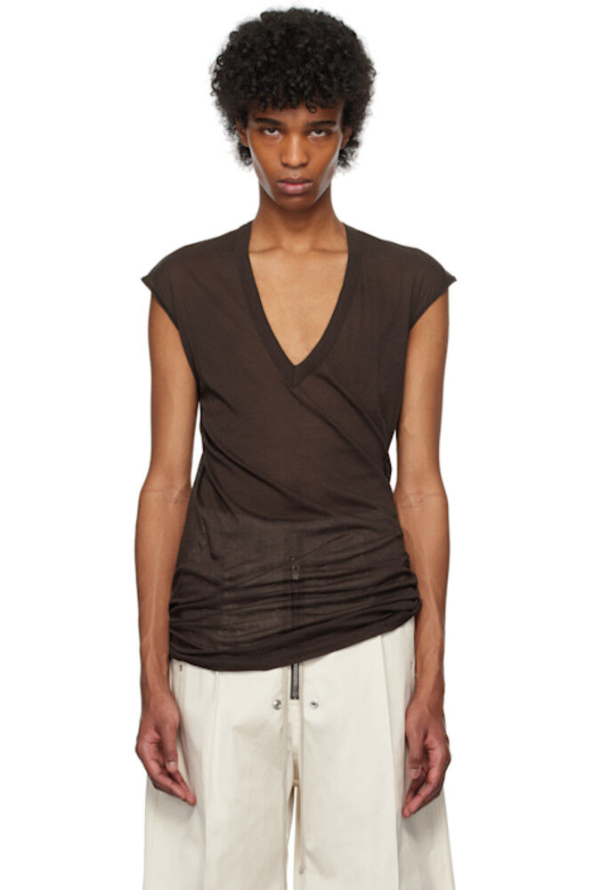 

Футболка коричневая Hollywood Deep V SL Rick Owens