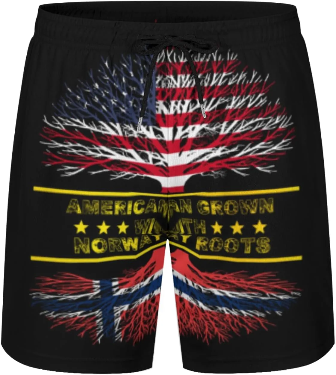Мужские плавки American Grown and Norway Roots с сетчатой подкладкой, завязками, быстросохнущие, с карманами Generic, черный