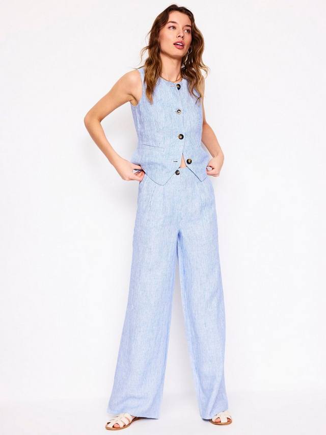 

Брюки Dulwich в полоску из льна Boden, Blue/Multi