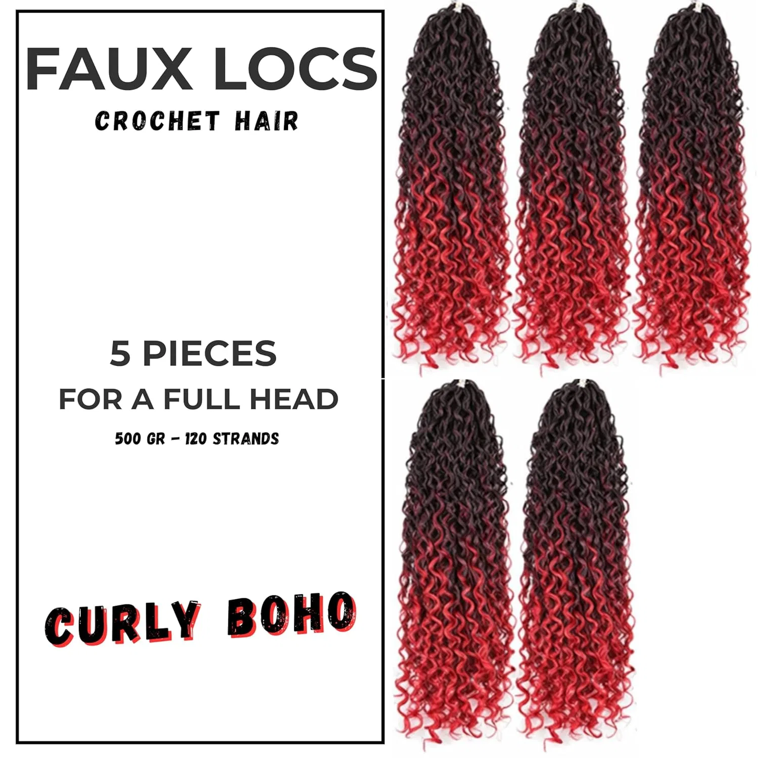 Накладные волосы для плетения Faux Locs Curly Boho Braid Hair из канекалона Hair Beauty, T-Bug — фото 2