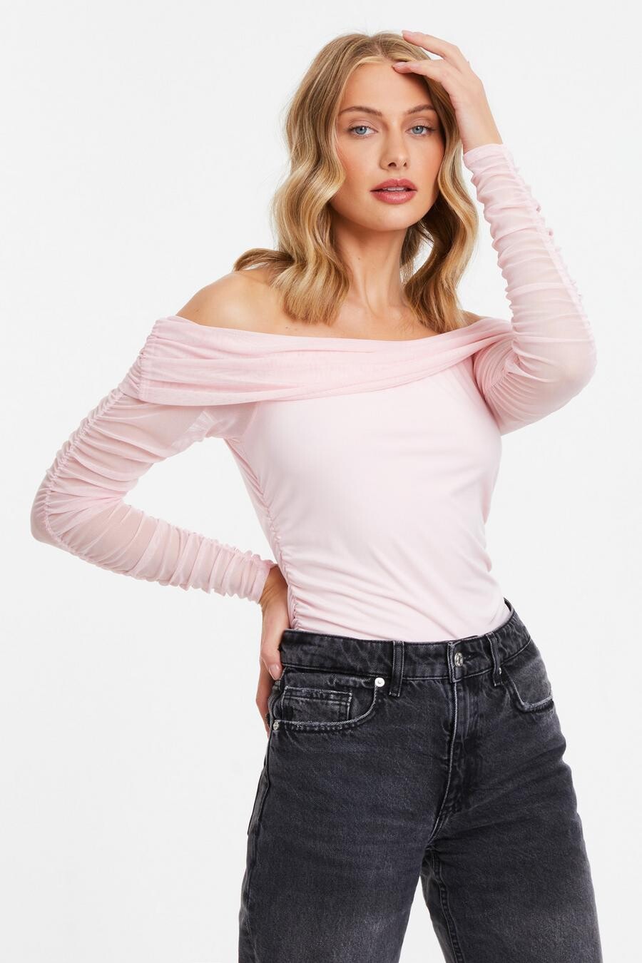 

Розовый сетчатый топ-бардо QUIZ Clothing