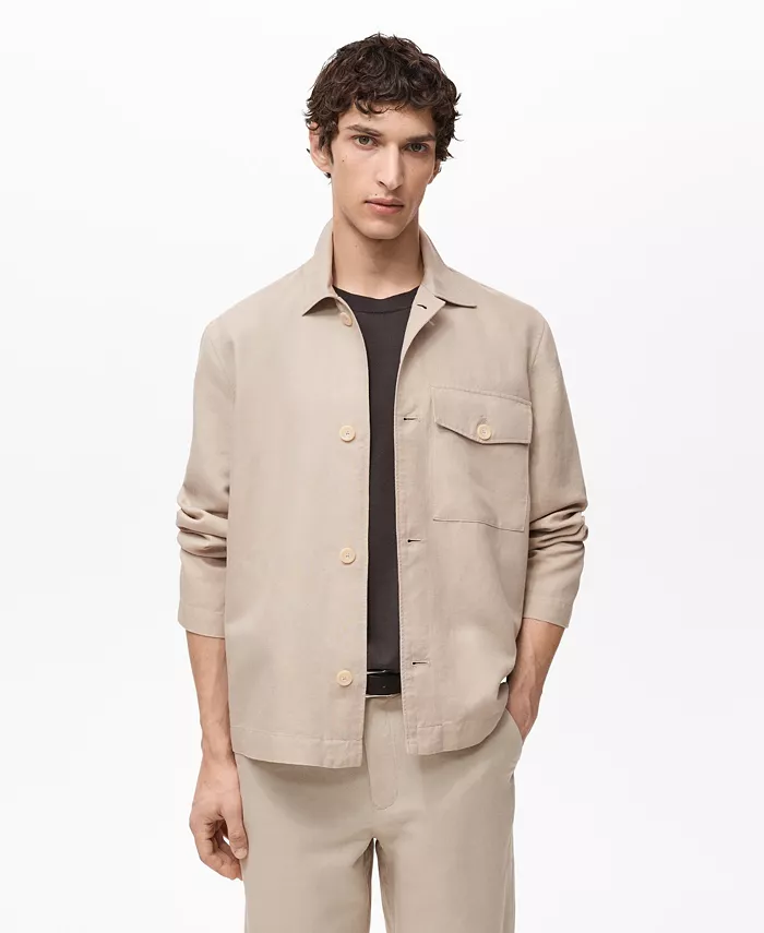 

Мужская прямая льняная рубашка-овершот Overshirt MANGO, коричневый/бежевый