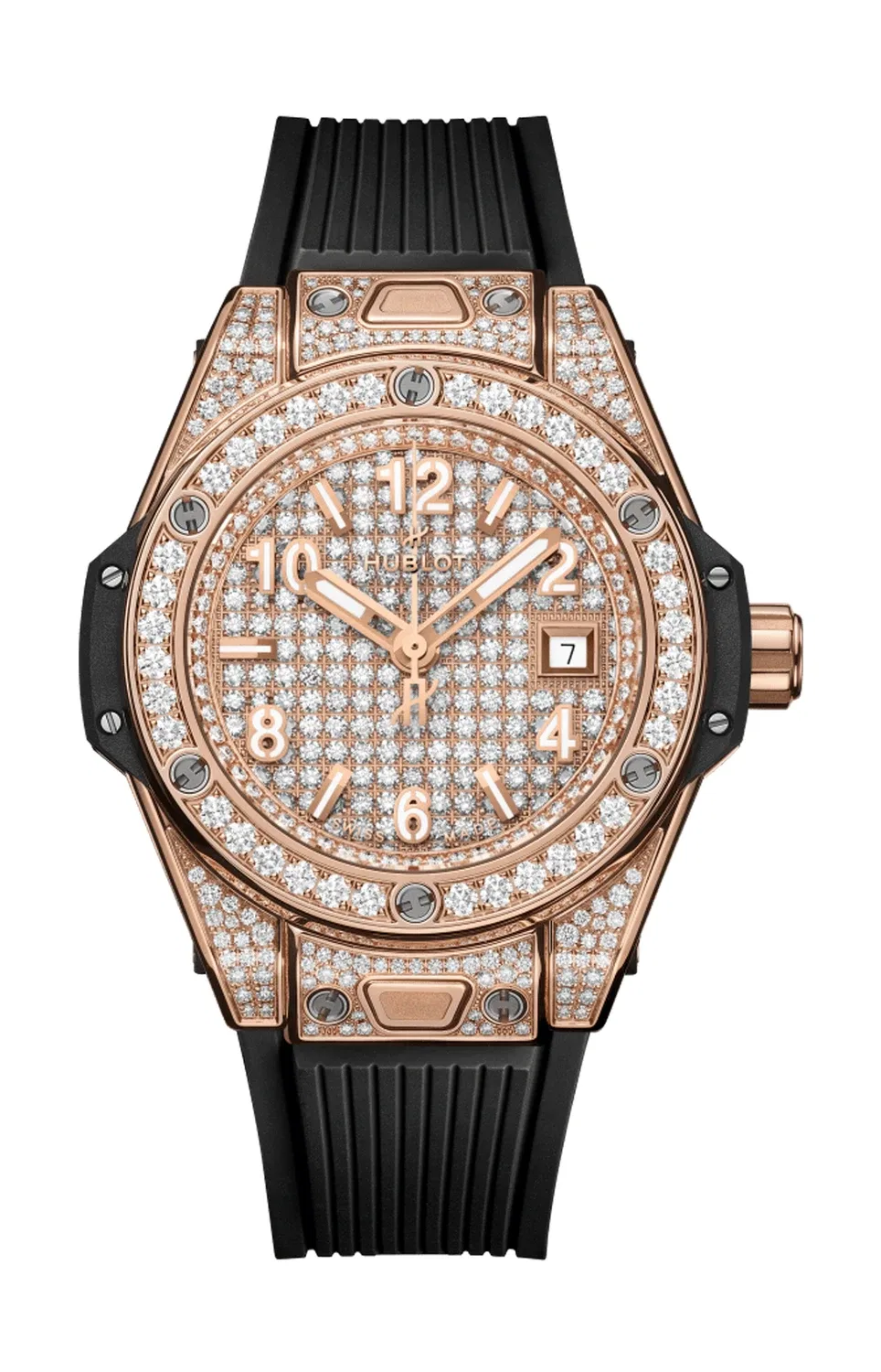 Биг Бэнг Уан Клик Кинг Голд Фулл Паве 33 мм - 485.OX.9000.RX.1604 HUBLOT, золотой