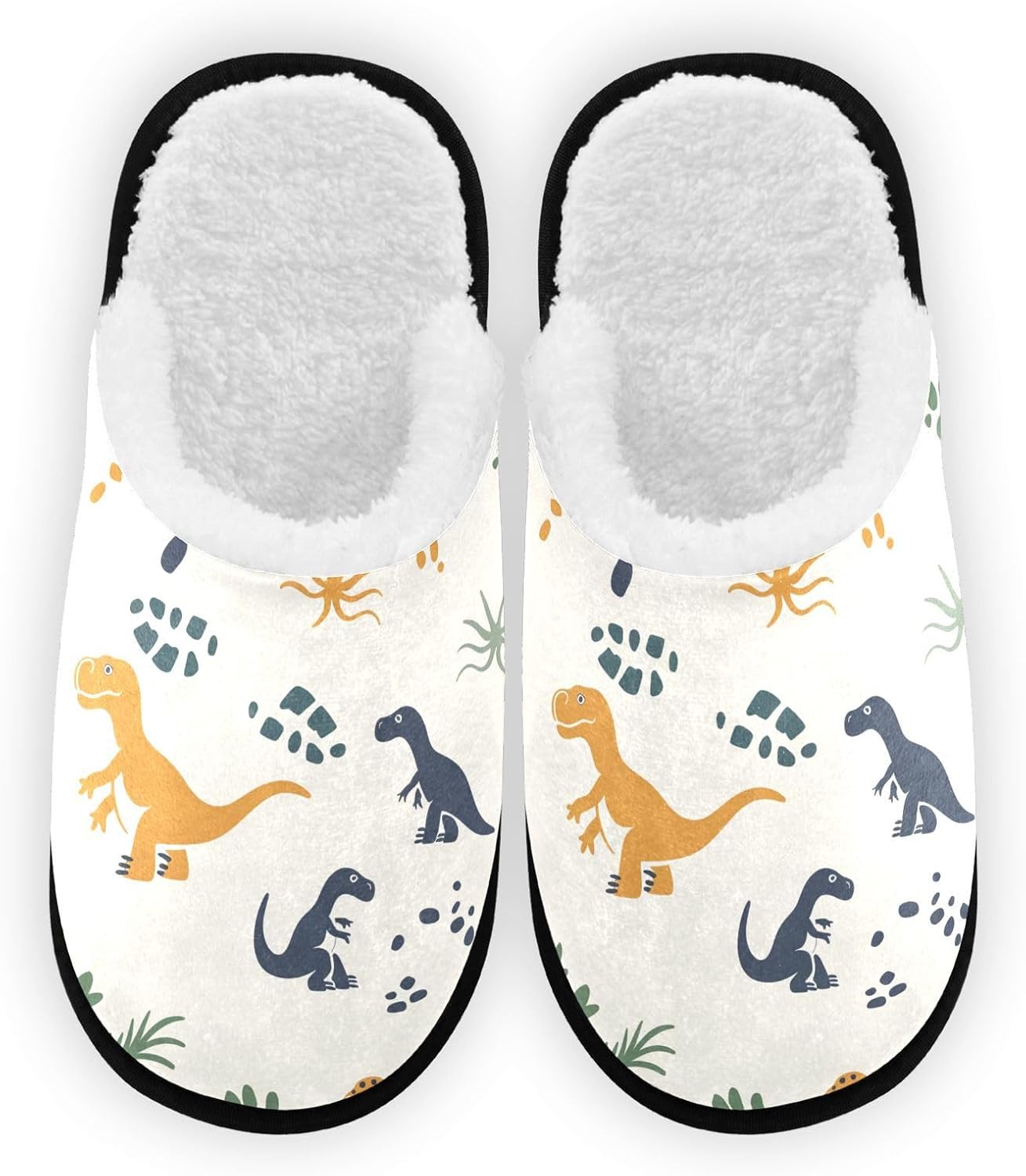 

FENOCHE Плюшевые тапочки с изображением динозавра и следа динозавра для женщин и мужчин, теплые, удобные, для путешествий и спа-процедур, нескользящие домашние тапочки, Multicolor
