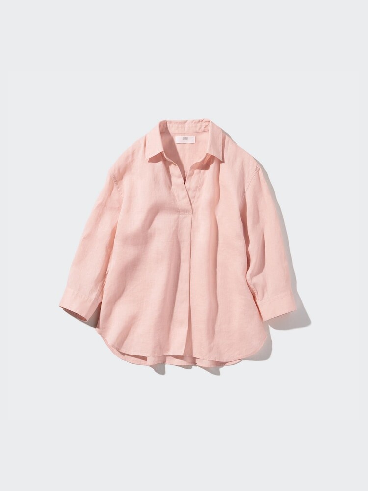 

Рубашка из льна с воротником-стойкой Uniqlo, цвет 10 розовый