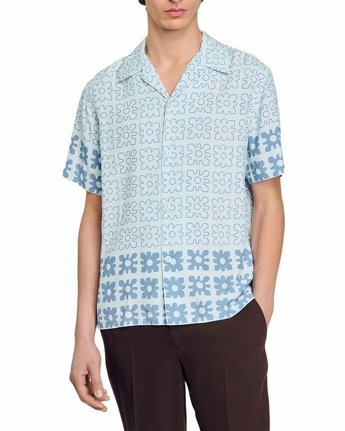 

Винтажная цветочная рубашка Regular Fit Camp Shirt Sandro, синий