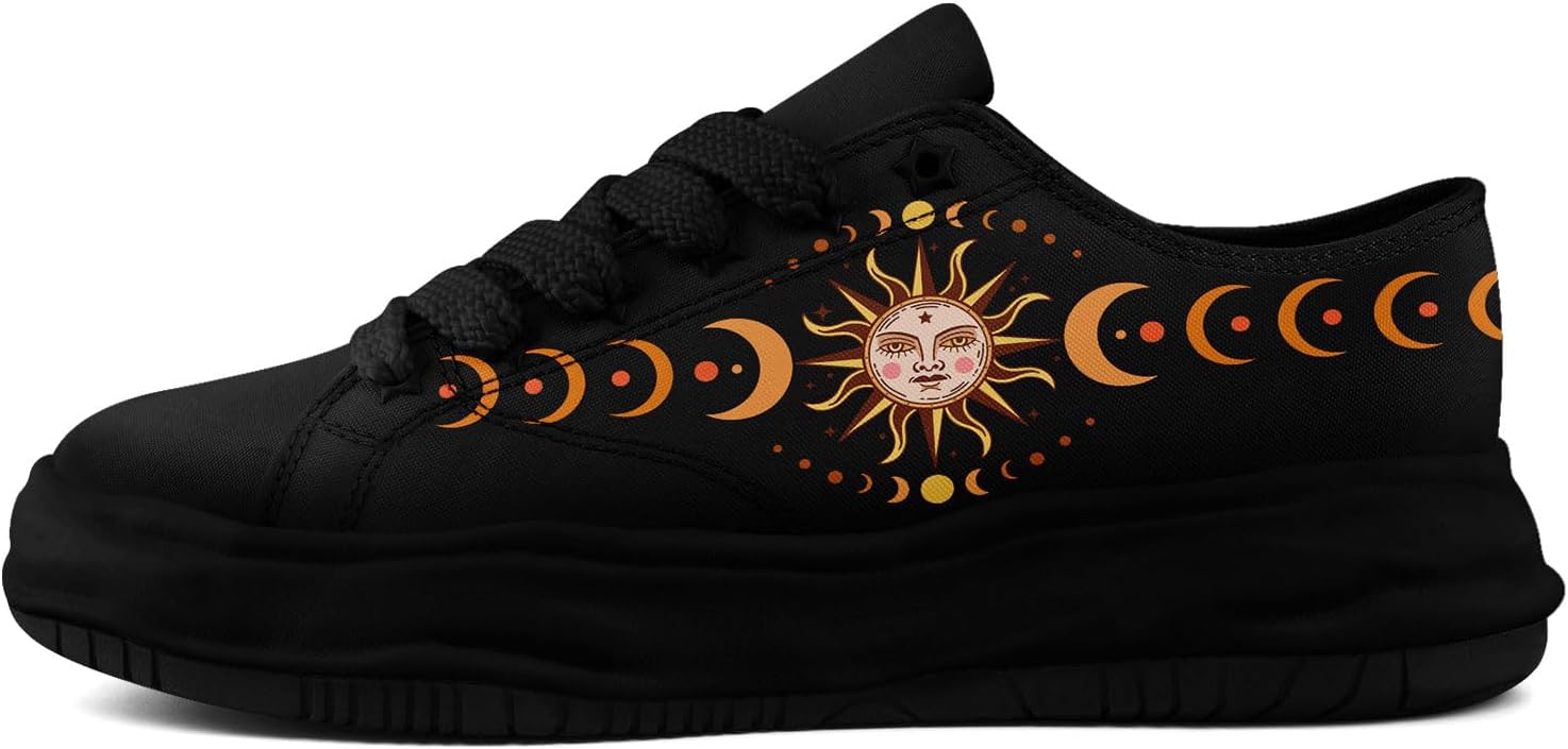 

Кроссовки на холщовой основе AWSOLE для женщин и мужчин с принтом Луны, Солнца и Звезд, художественные низкие повседневные кроссовки, удобная легкая унисекс обувь, черный/желтый/оранжевый
