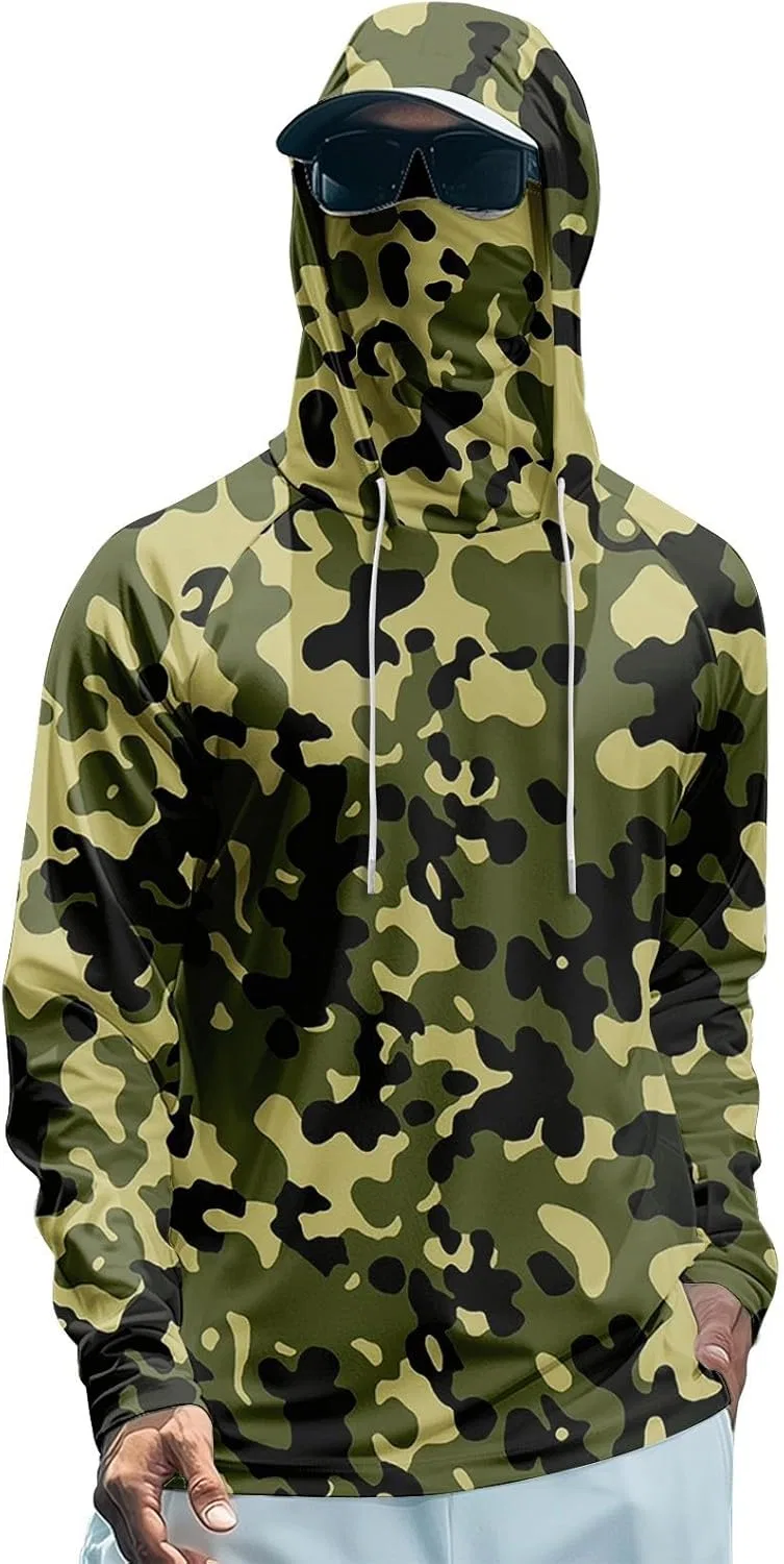 Футболка с капюшоном и маской UPF 50+, быстросохнущая, Camo-army Green
