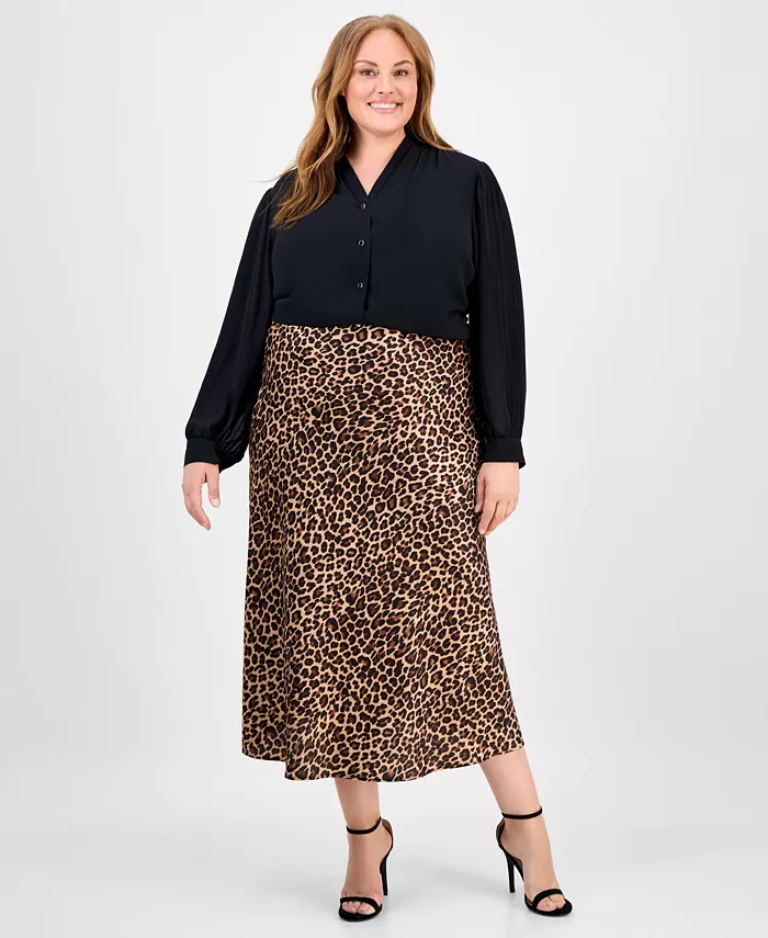 

Расклешенная юбка макси с леопардовым принтом больших размеров Anne Klein, черный