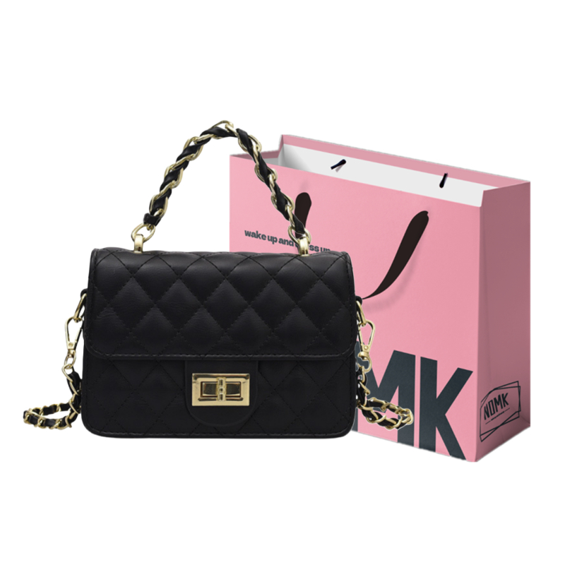 

NOMK Сумка через плечо с цепочкой, кроссбод средний женский белый бежевый черный, Black Diamond Pattern