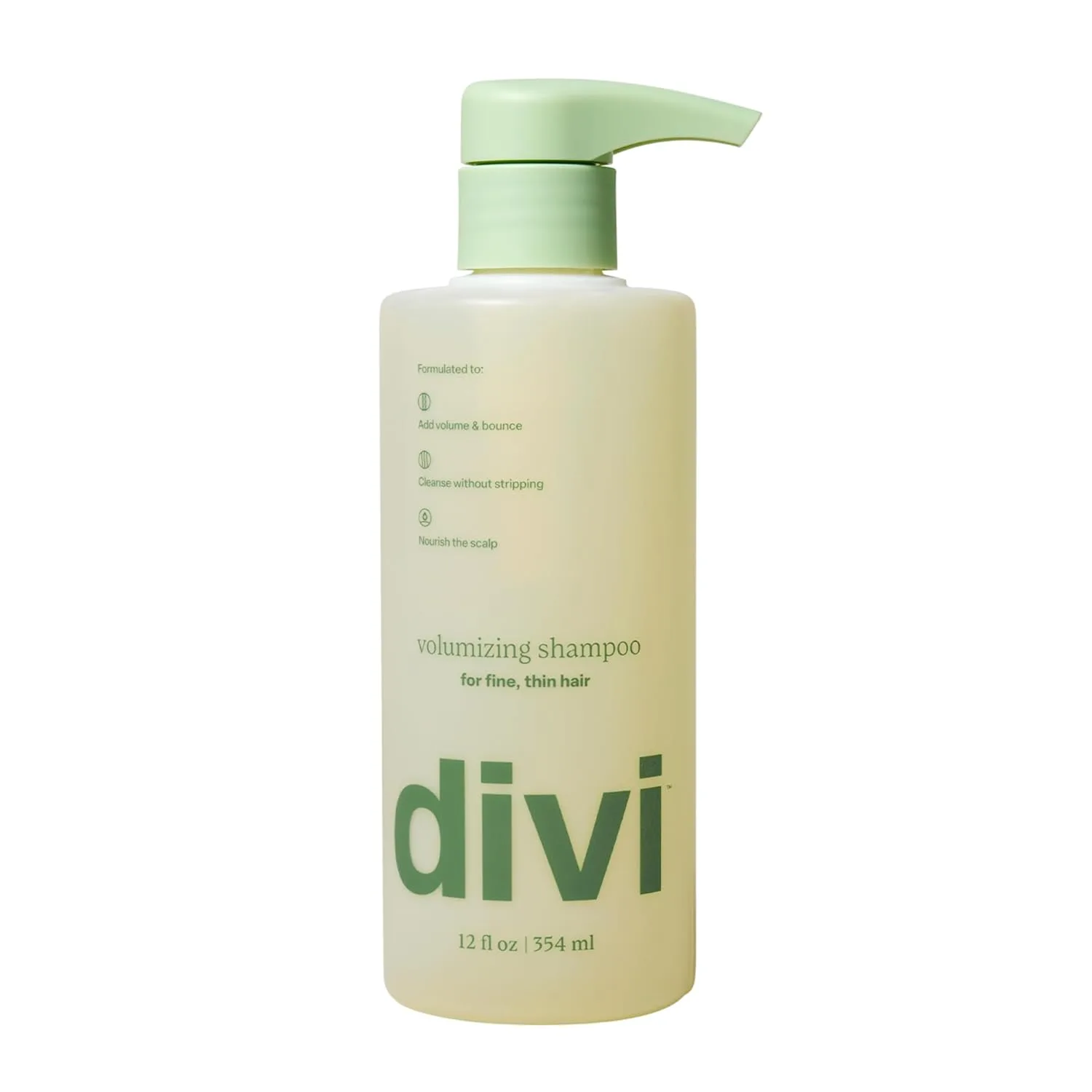 Шампунь Divi Volumizing для женщин и мужчин - легкий шампунь для придания объема тонким волосам - формула для очищения, питания и балансировки кожи головы. 355 мл (1 шт.), green