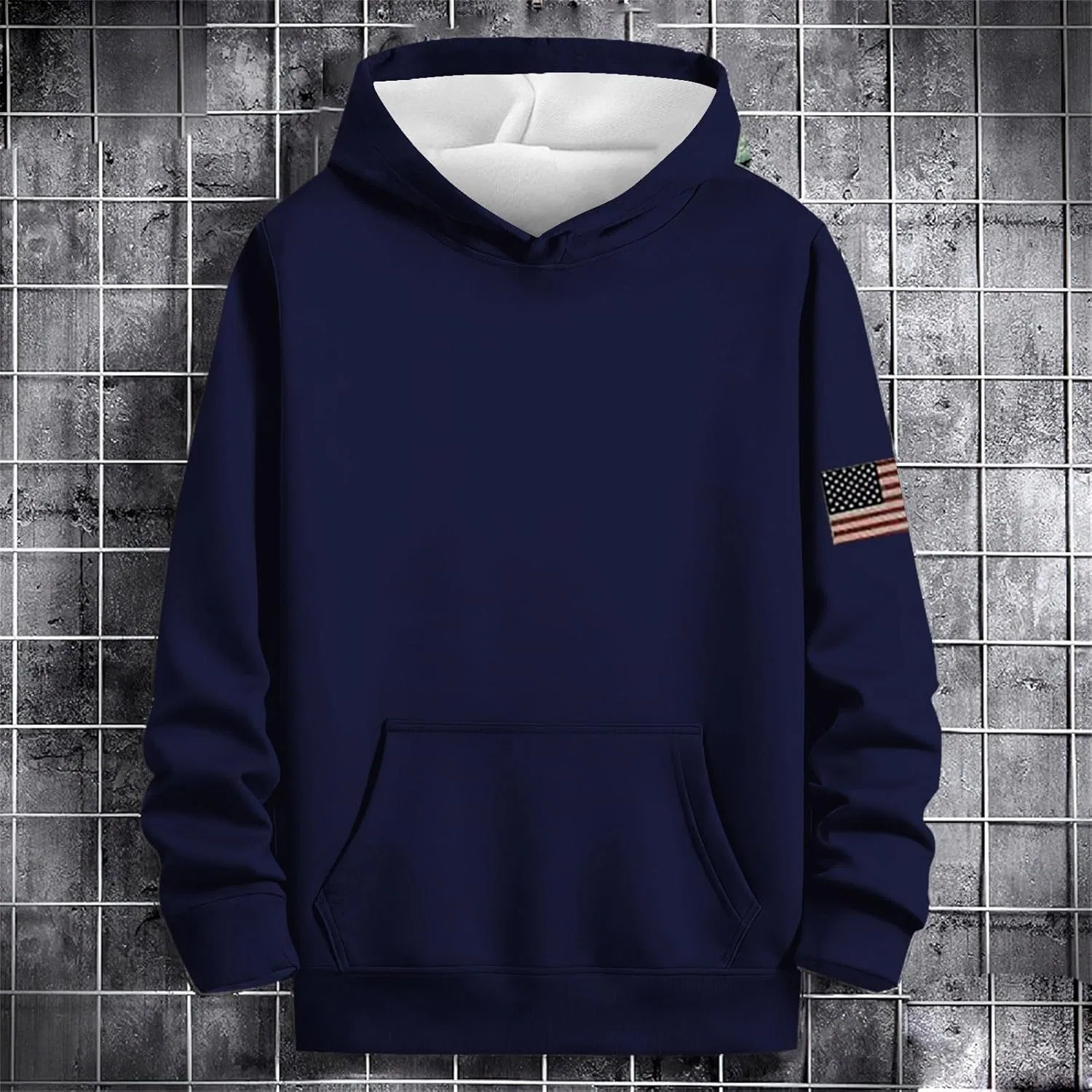 Худи мужское с принтом флага США, на молнии, с капюшоном, Dark Blue — фото 3