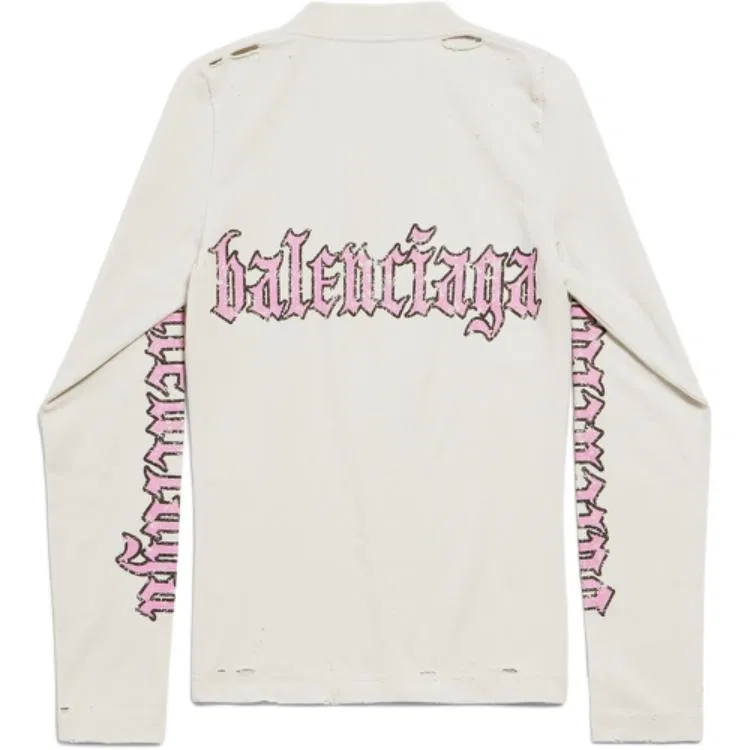 Футболка из стрейч-ткани с принтом логотипа Balenciaga, Distressed White — фото 3