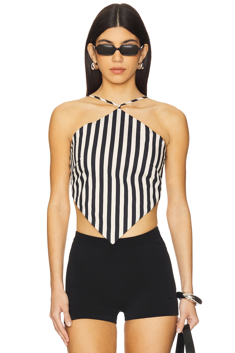 

Топ с завязками из поплина Kit Simonmiller, black & macadamia micro stripe