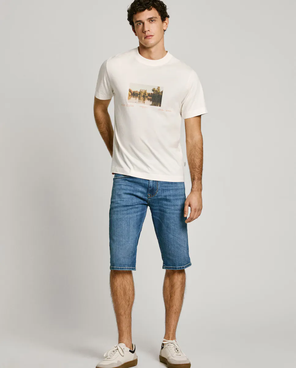 

Мужские джинсовые шорты-бермуды прямого кроя с эффектом потертости Pepe Jeans, синий