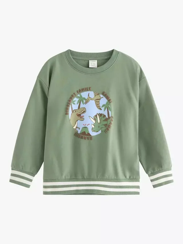 Детская толстовка из чистого хлопка с динозаврами, светло-хаки Lindex — фото 4