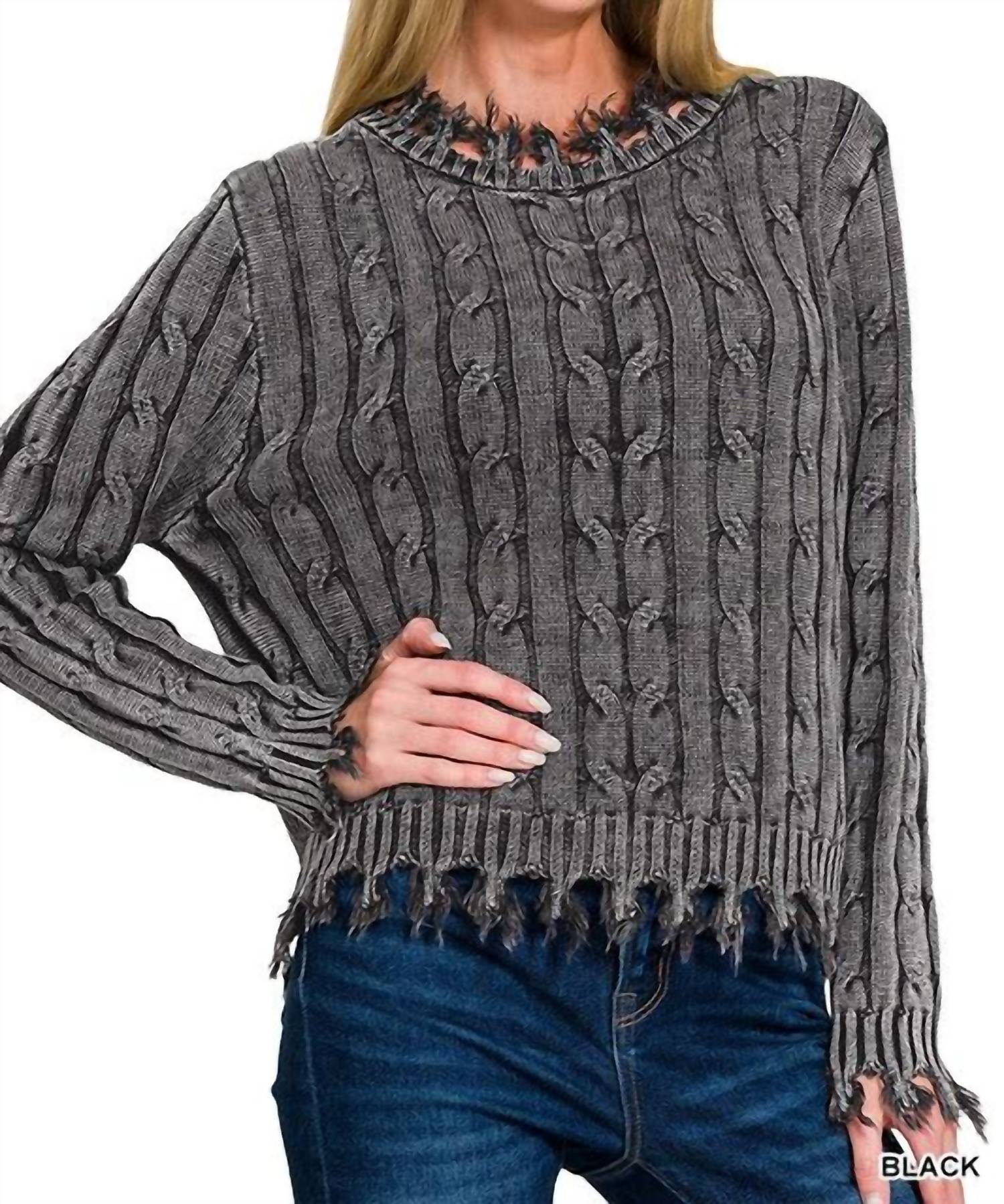 

Женский свитер Bonnie Washed Cable Knit с бахромой, серый Zenana, серый