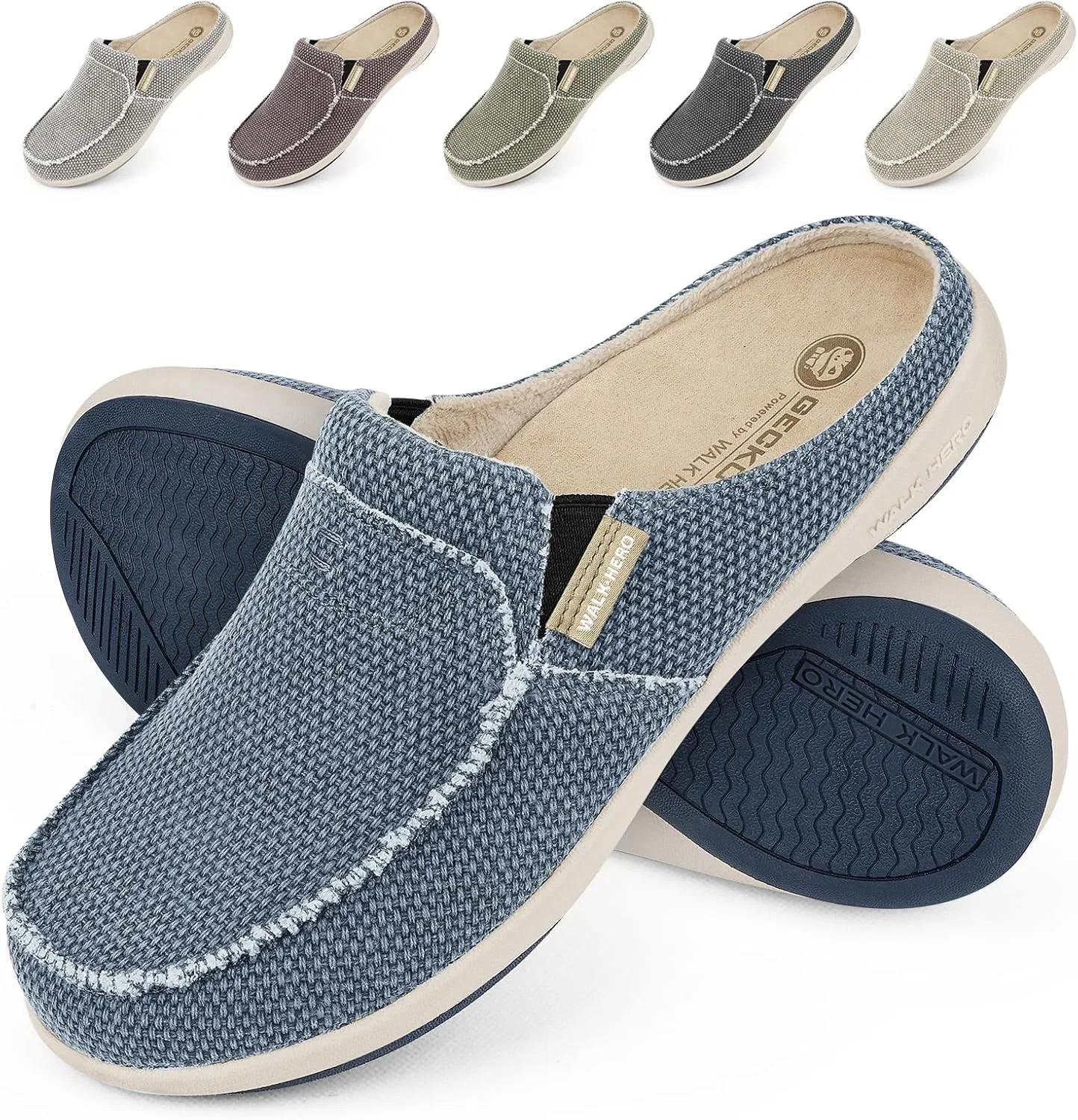 Тапочки с поддержкой стопы, Navy (Built-in Suede Insoles) WALK·HERO COMFORT AND SUPPORT