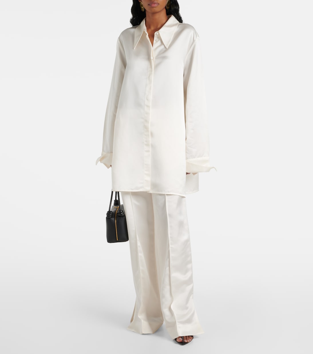 Широкие брюки из атласа с высокой талией Jil Sander, Latte — фото 2
