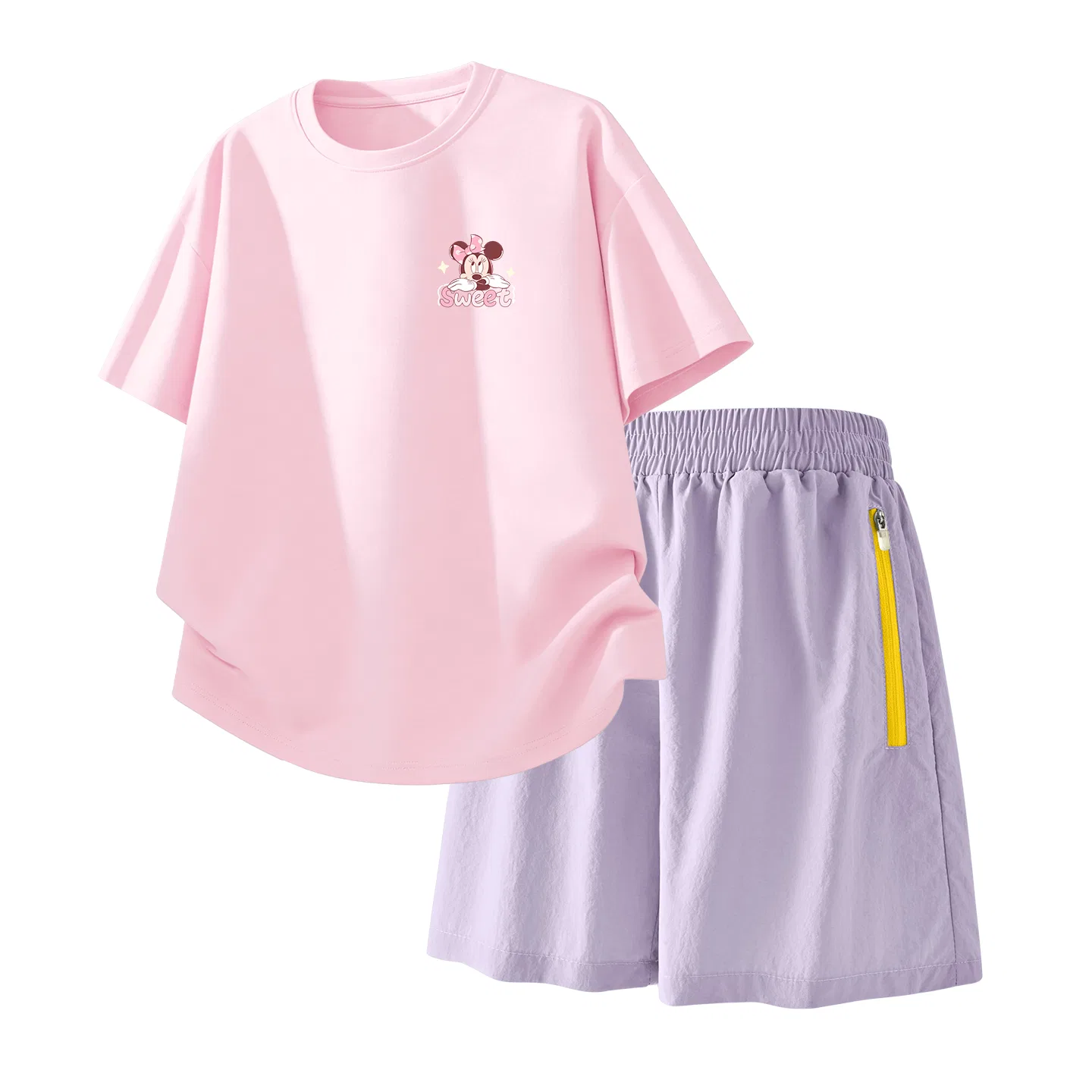 Детский спортивный костюм Casual Sportswear 2 Piece Set Disney, Delolune K Pearl Powder+Solid Color Taro Paste Purple