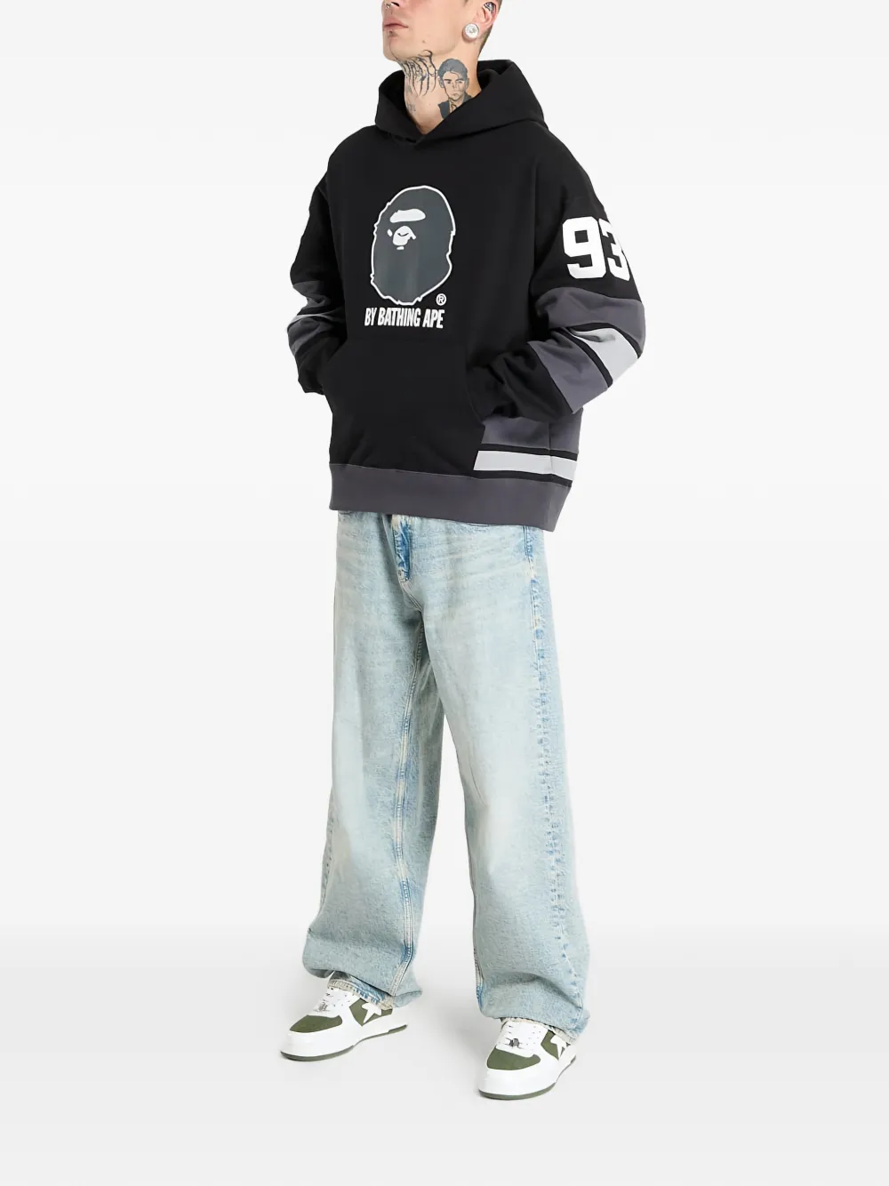 Худи в полоску с графическим изображением обезьяны A Bathing Ape, черный — фото 2