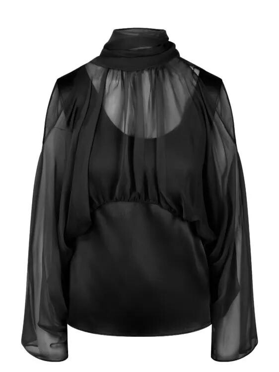 

Рубашка из атласа и органзы Alberta Ferretti, черный