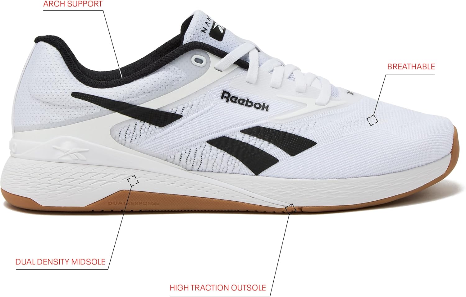 Мужские кроссовки Reebok Nano X5, для кросс-тренинга и легкого бега, белый/черный — фото 2