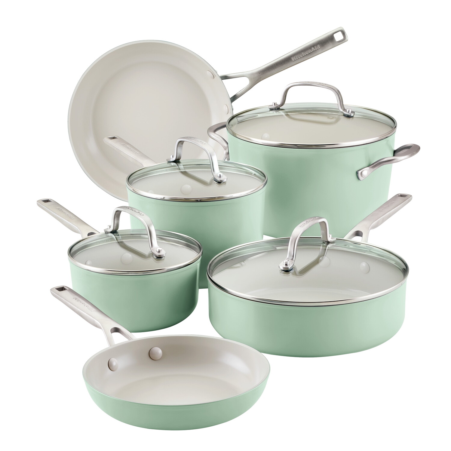 

Набор кастрюль и сковородок KitchenAid, фисташковый
