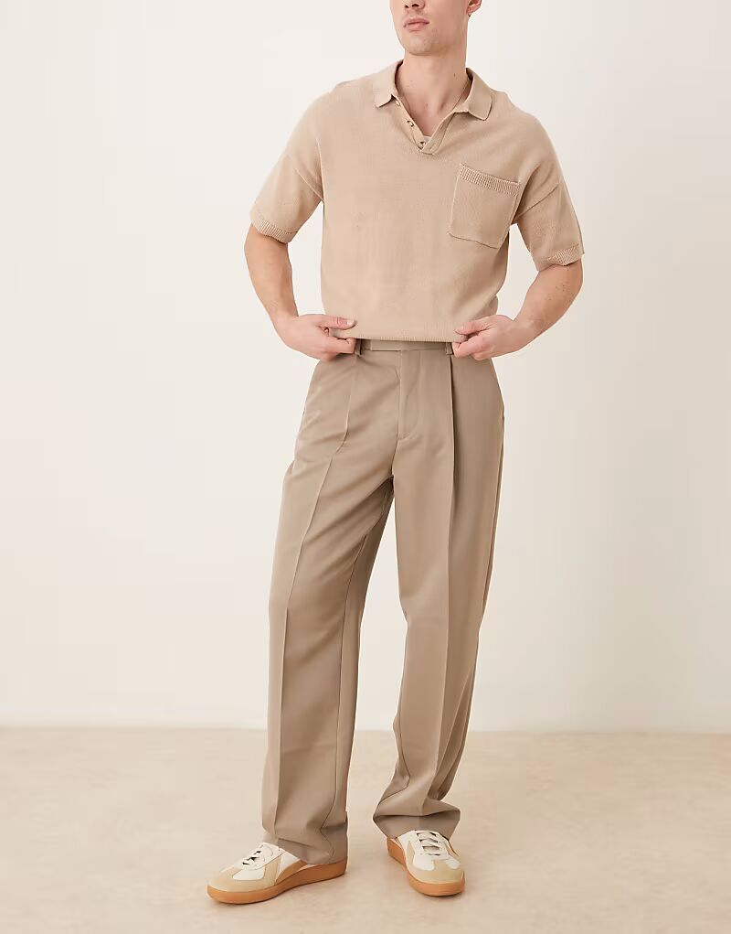 

Широкие брюки ASOS DESIGN с защипами спереди, темно-каменного цвета