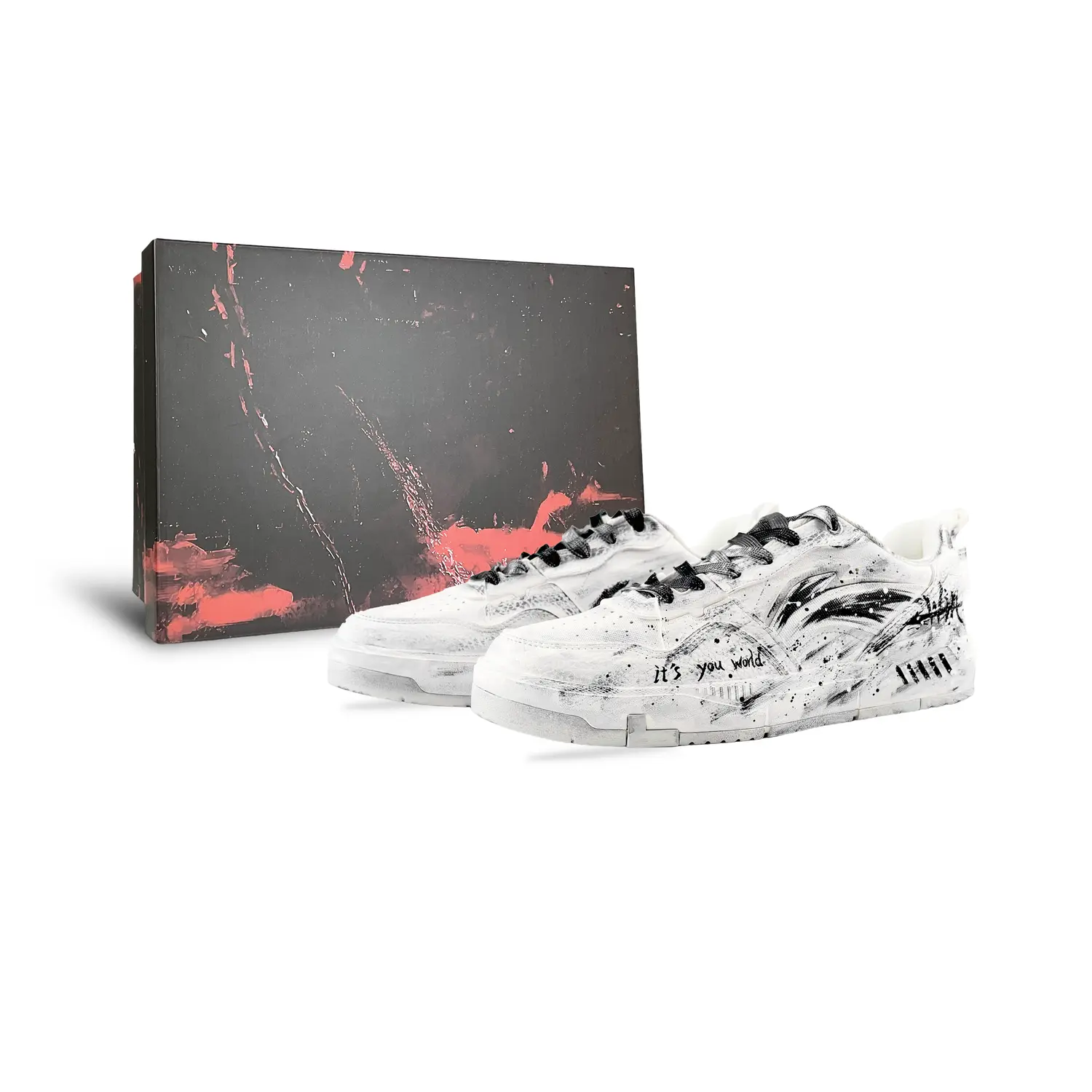 

LINING ЛиНинг Юань Чу противоскользящие износостойкие низкие скейтерские кроссовки мужские бело-черные бело-черные [красная коробка], цвет White Black[Red Box]