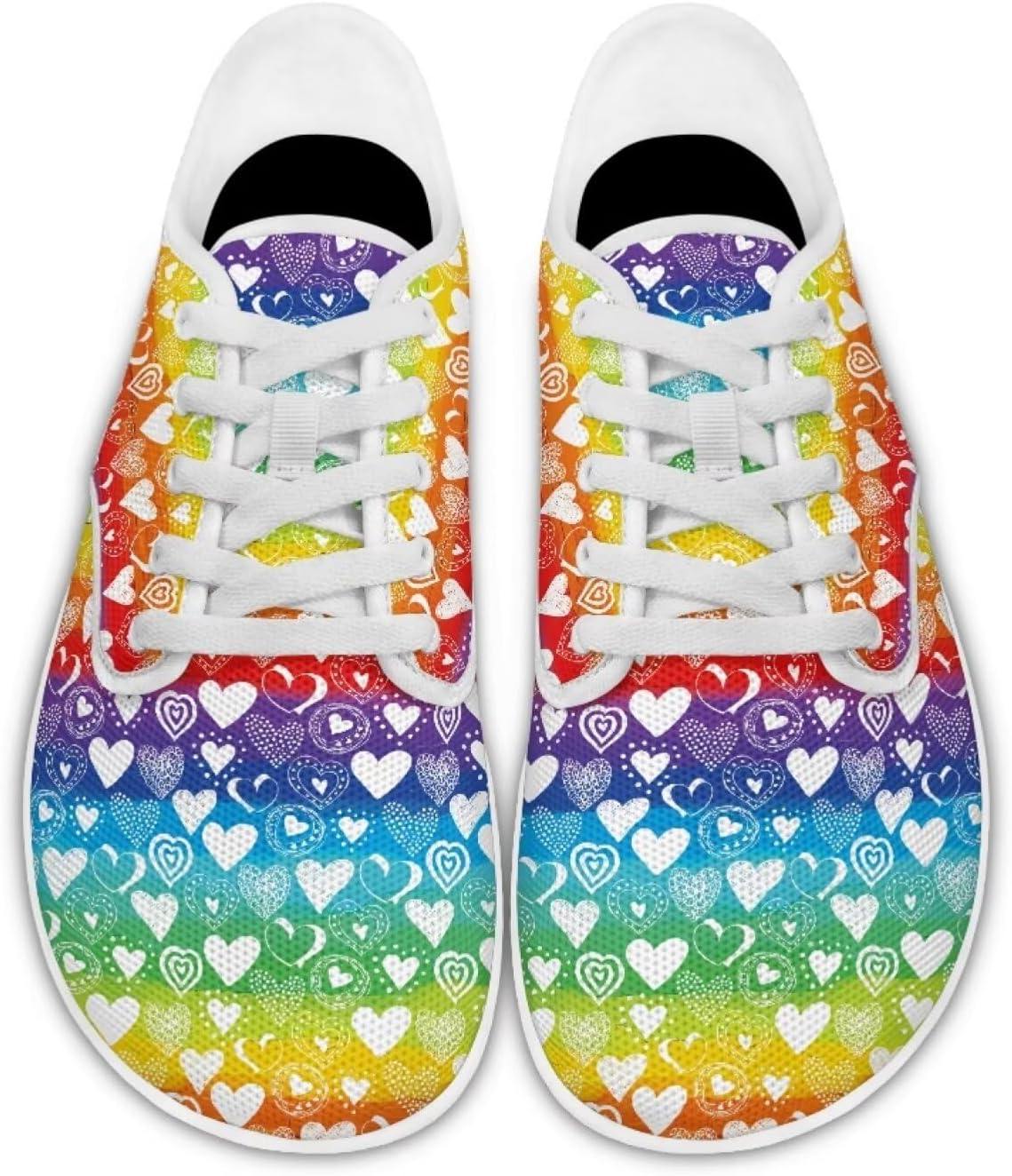 

Кроссовки для ходьбы Forchrinse Capybara and Flower для женщин и подростков, минималистичные повседневные прогулочные туфли на шнуровке из сетчатого материала, Rainbow Love Heart