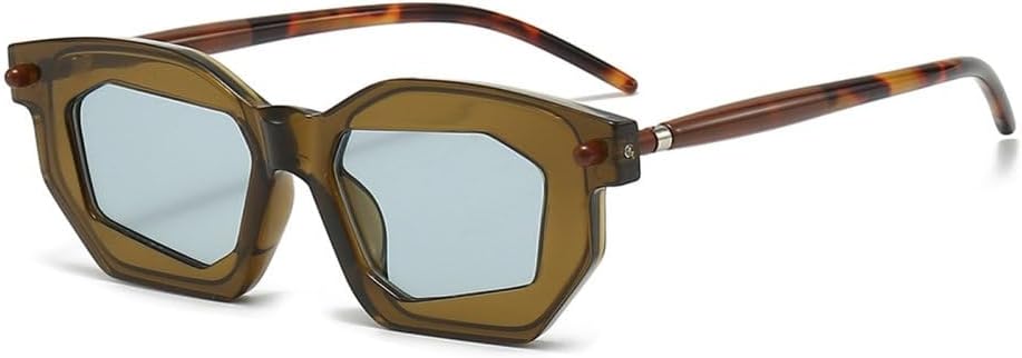 

Солнцезащитные очки Polygon Cat Eye для женщин, двухцветные, модные, с прозрачными линзами; очки для мужчин в стиле панк с заклепками, уникальные солнцезащитные очки UV400 TYUVIVO, Green Blue