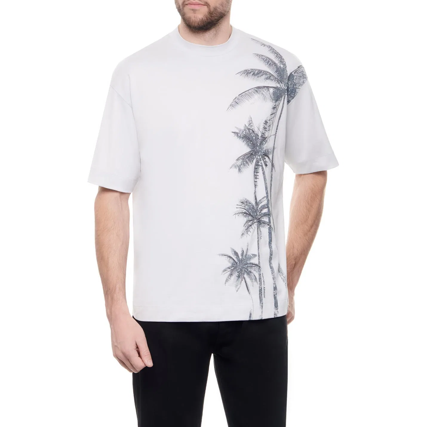 Футболка из хлопка с принтом Palm Tree EMPORIO ARMANI, White