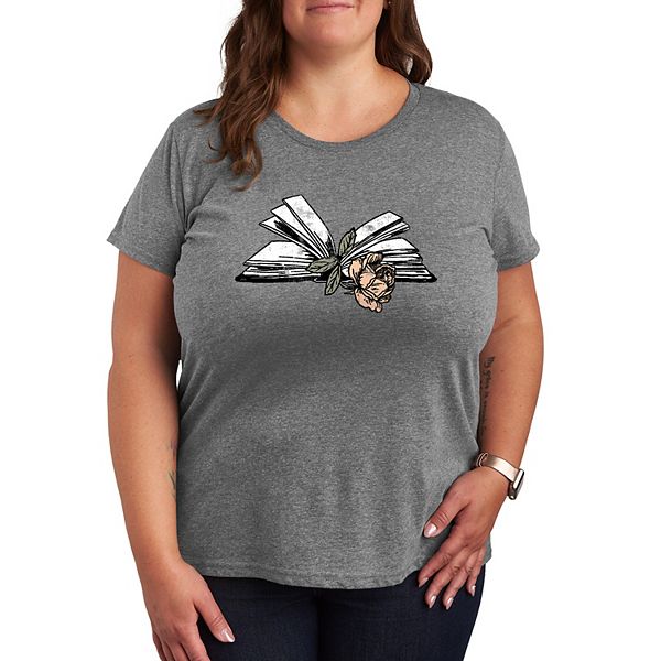 

Футболка Plus size с принтом в виде розы в книге Licensed Character, Heather Gray