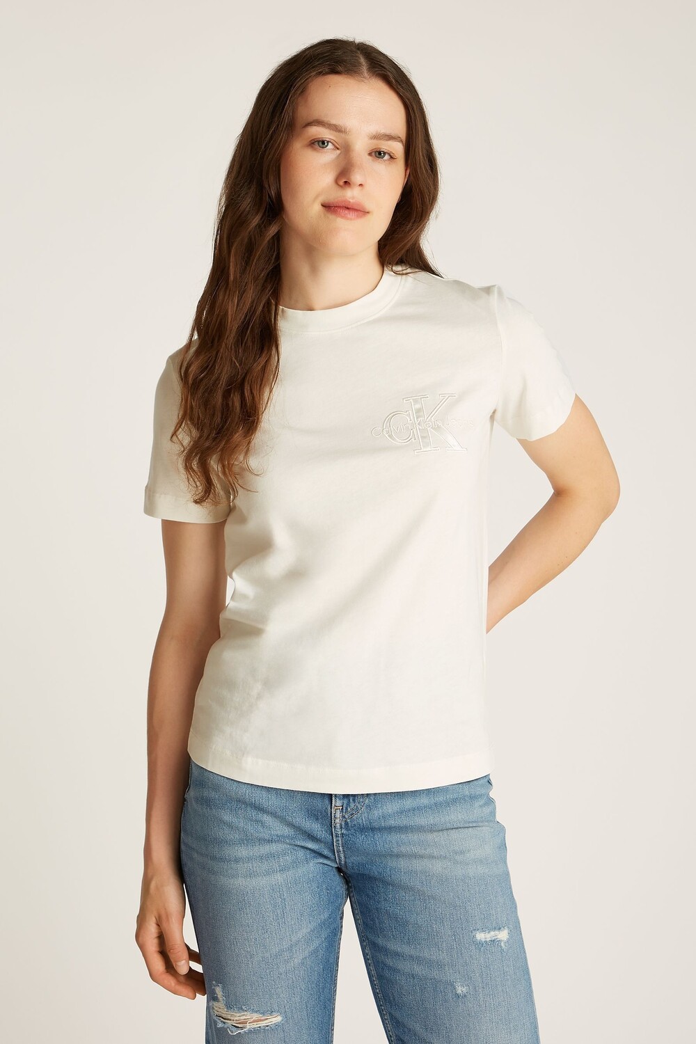 

100% хлопок, сатин, стандартный крой, футболка Calvin Klein Jeans, белый