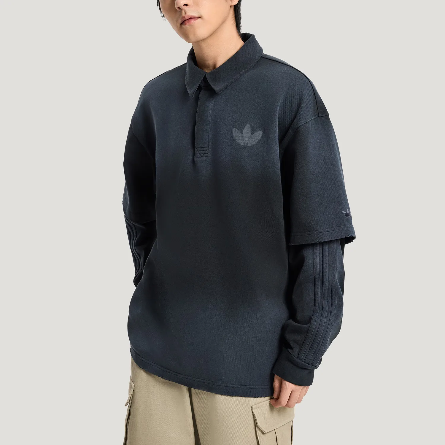 Поло с длинным рукавом 2 в 1 мужское Adidas Originals, черный — фото 4