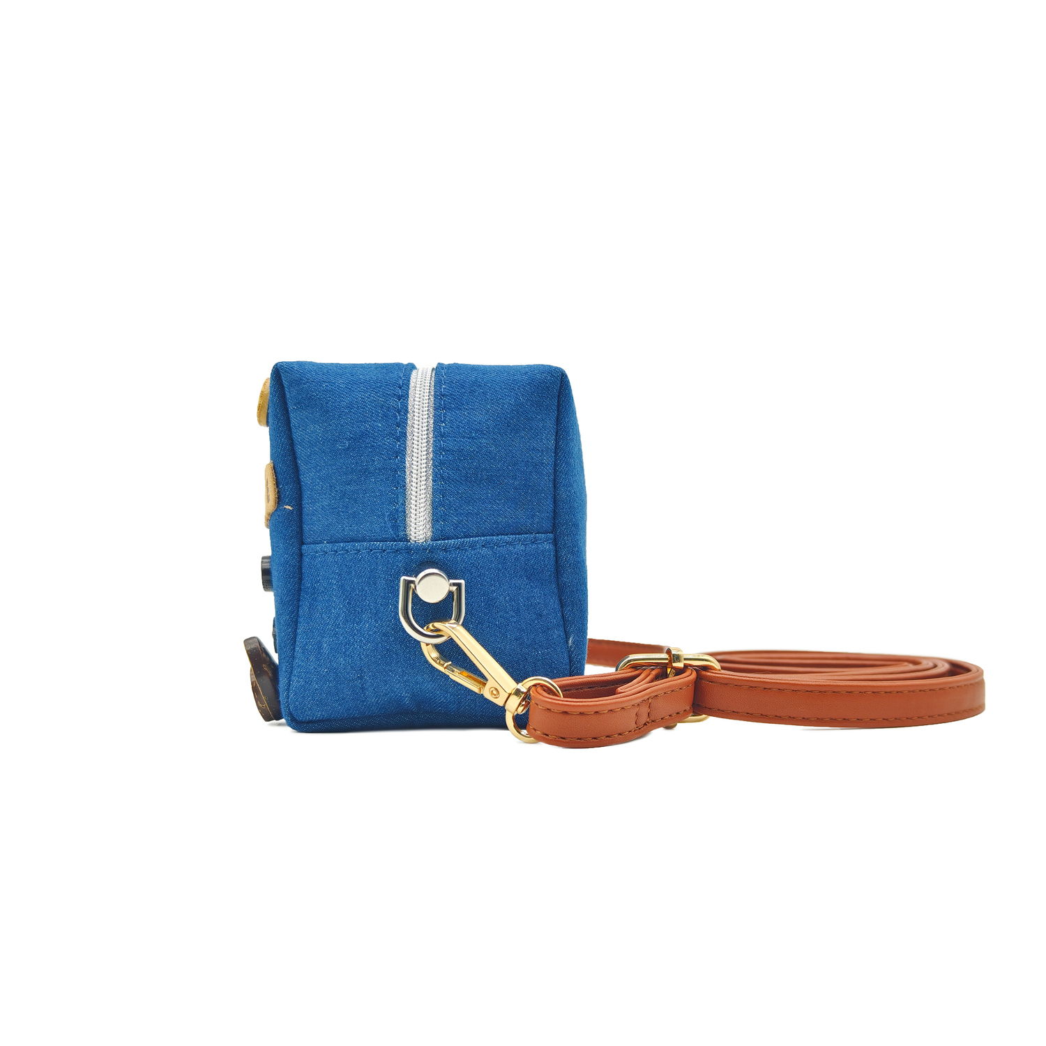 DIOR Косметичка YXYY Blue Embroidered Heartfelt Words, Emotional Rhythms, элегантная винтажная, с пуговицами, из голубого денима — фото 3