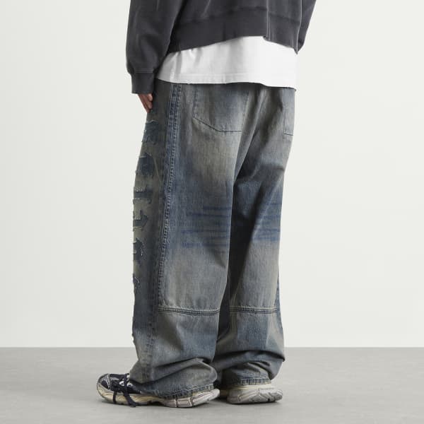 Свободные джинсы с нашивкой и логотипом Balenciaga, dirty серый/светло-bl — фото 3