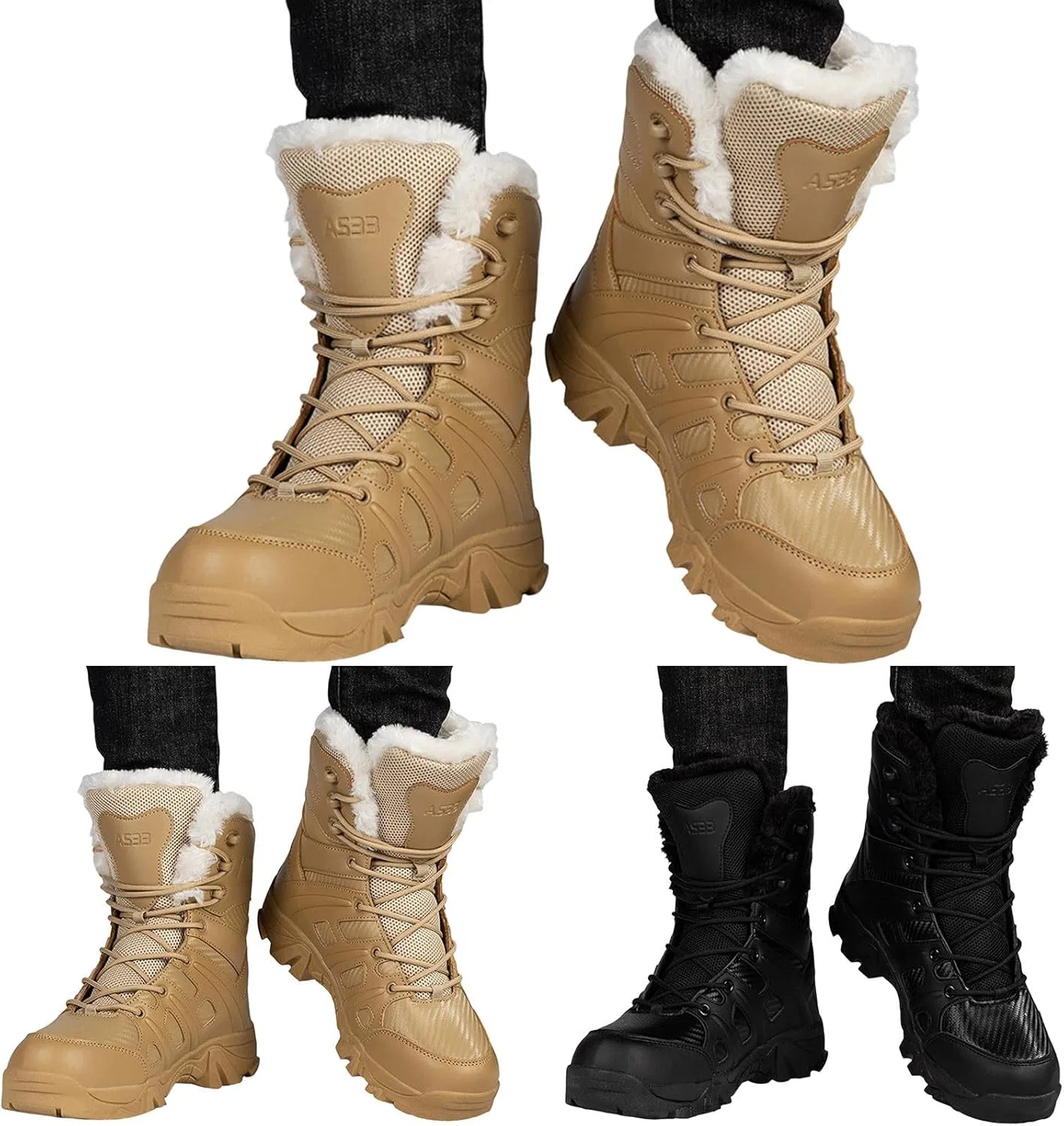 Ботинки Herren-Schneestiefel, Winterstiefel, modisch, Muster, einfach, verdickt, warm, dicke Sohle, bequem lässig, mit Schnürung Generic, Schwarz — фото 4