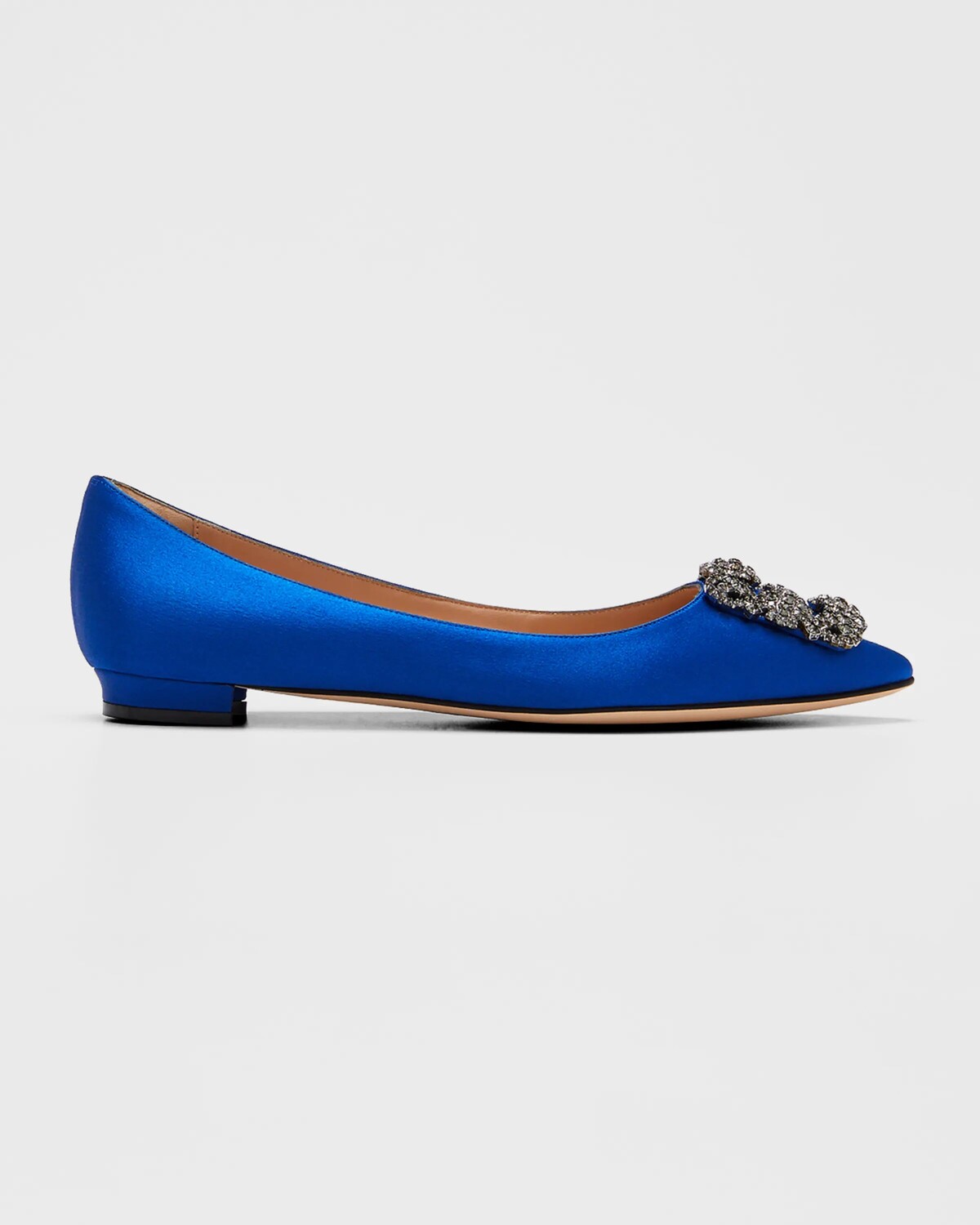 Туфли женские Hangisi Crystal-Buckle Satin Flat Manolo Blahnik, синий