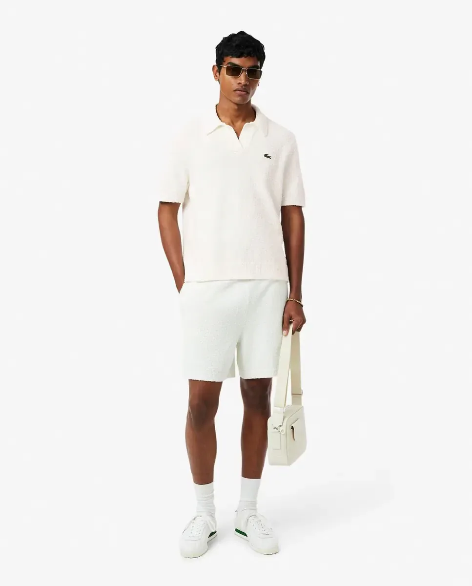Lacoste Мужской свитер из махровой пряжи классического кроя белого цвета с короткими рукавами — фото 4