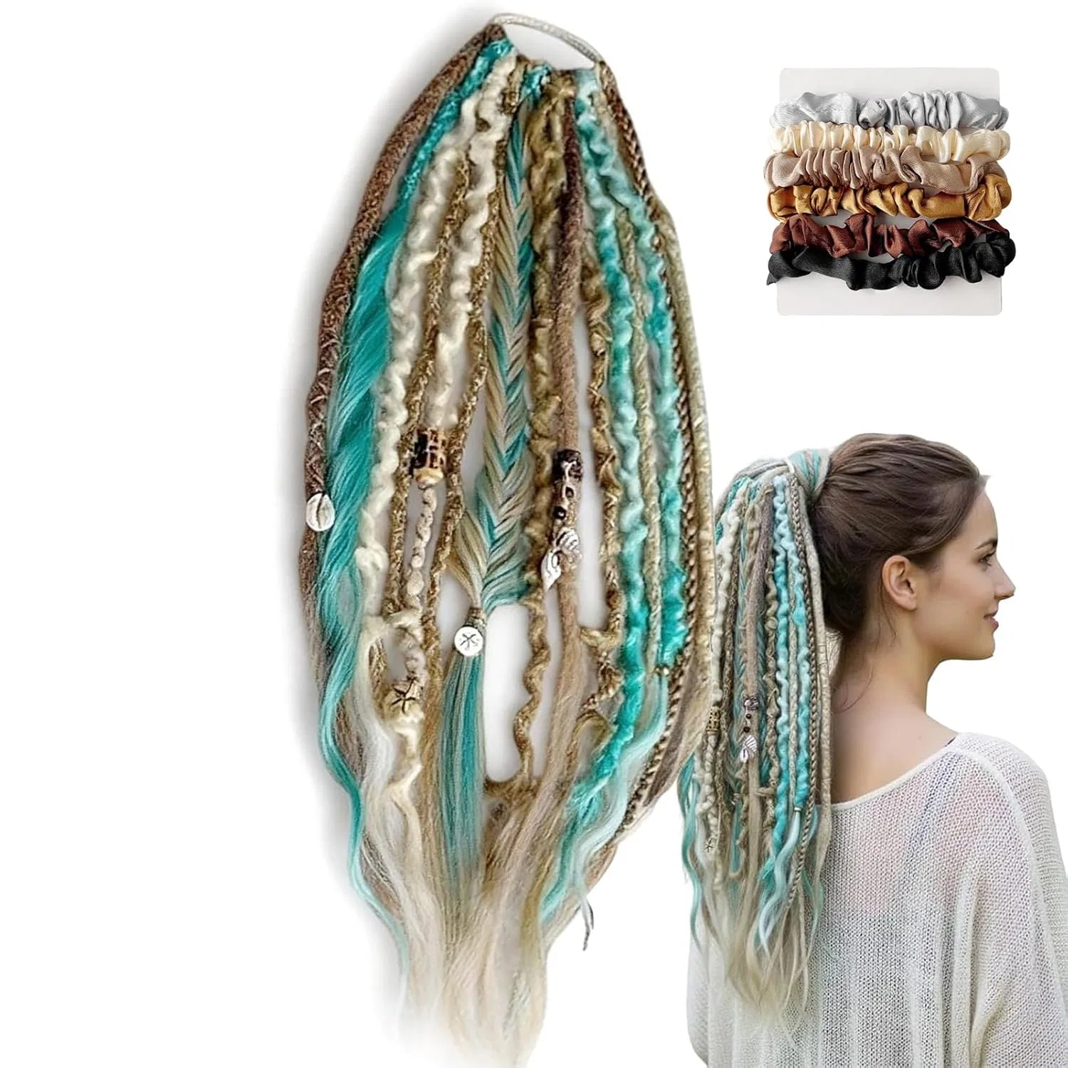 Эластичный хвост-дреды «Boho Dreadlock» 26 см с украшениями Nnbwlmaee, C1
