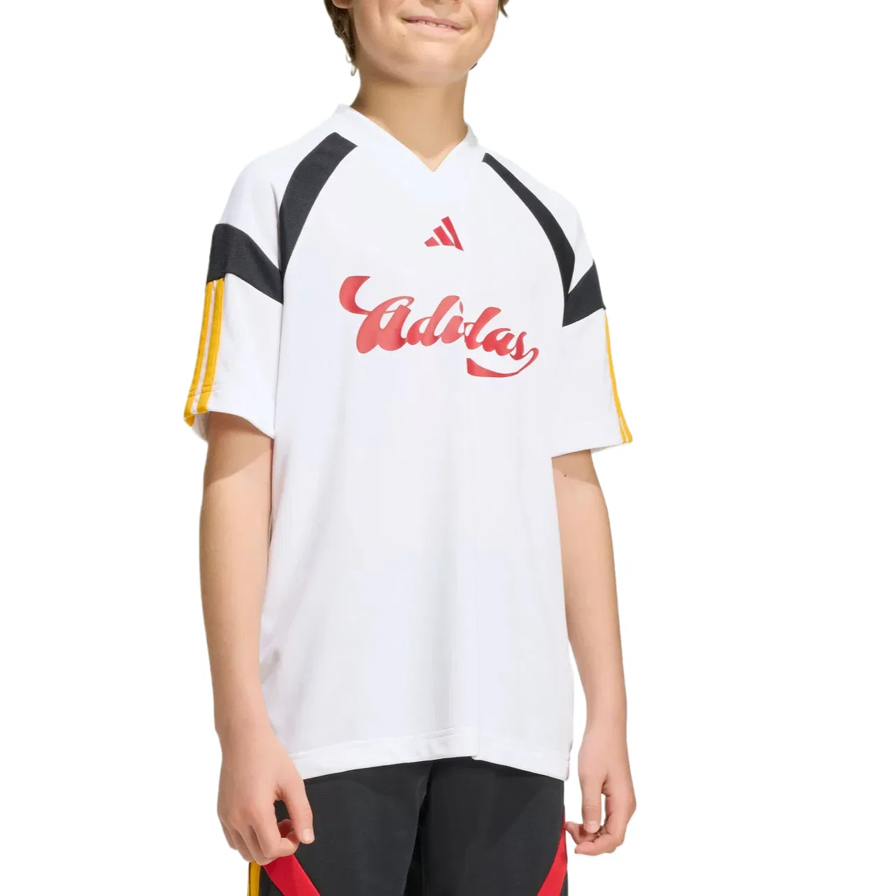 Детская футболка с v-образным вырезом moderate Adidas, White/Energy Red/Black